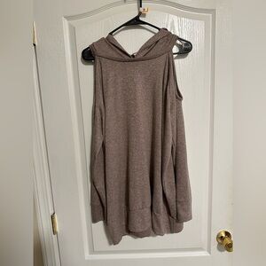 Lady Cunaceous Pinkish Brown Cold Shoulder Hooded Shirt